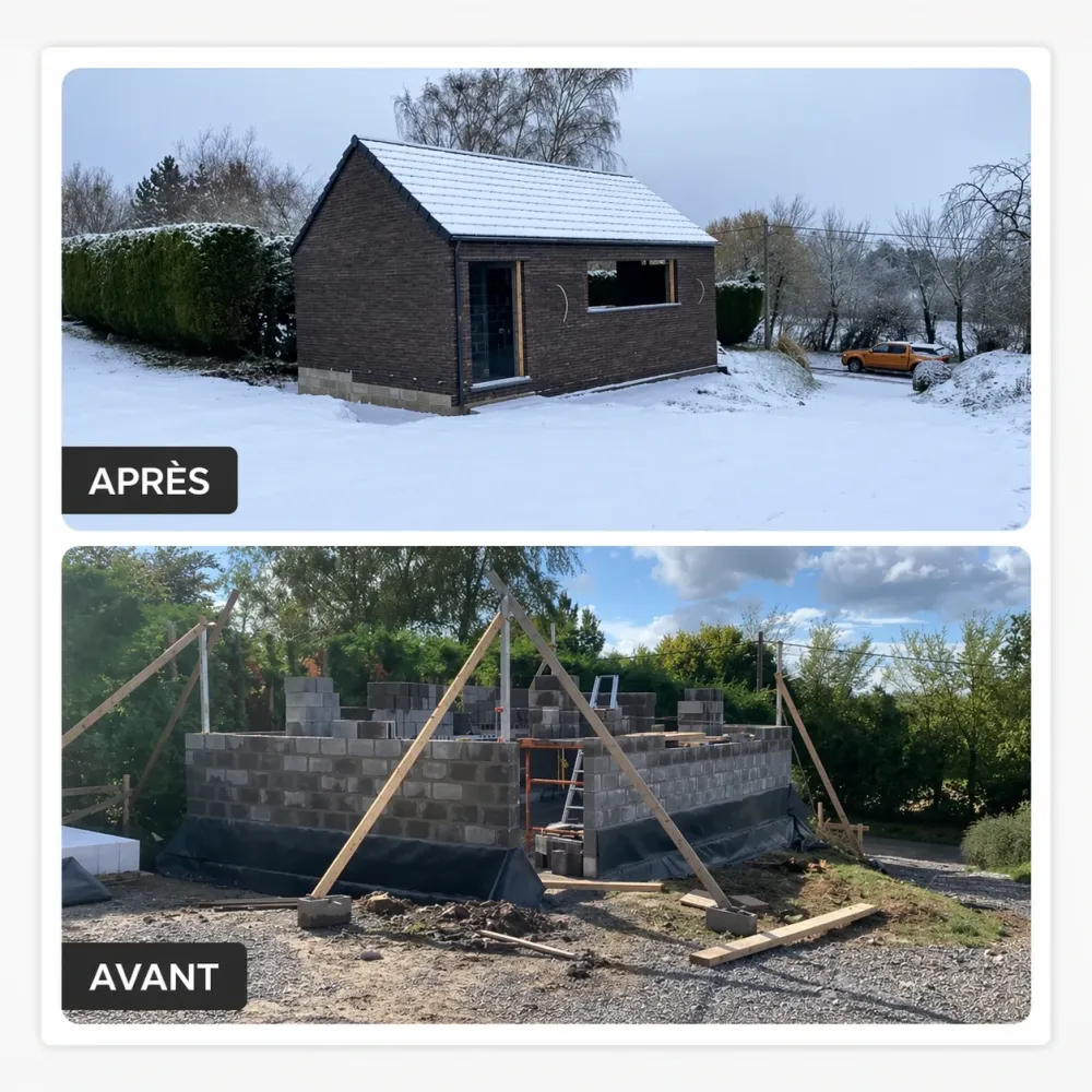 Avant après d’une construction en maçonnerie réalisée par Delrée Construction